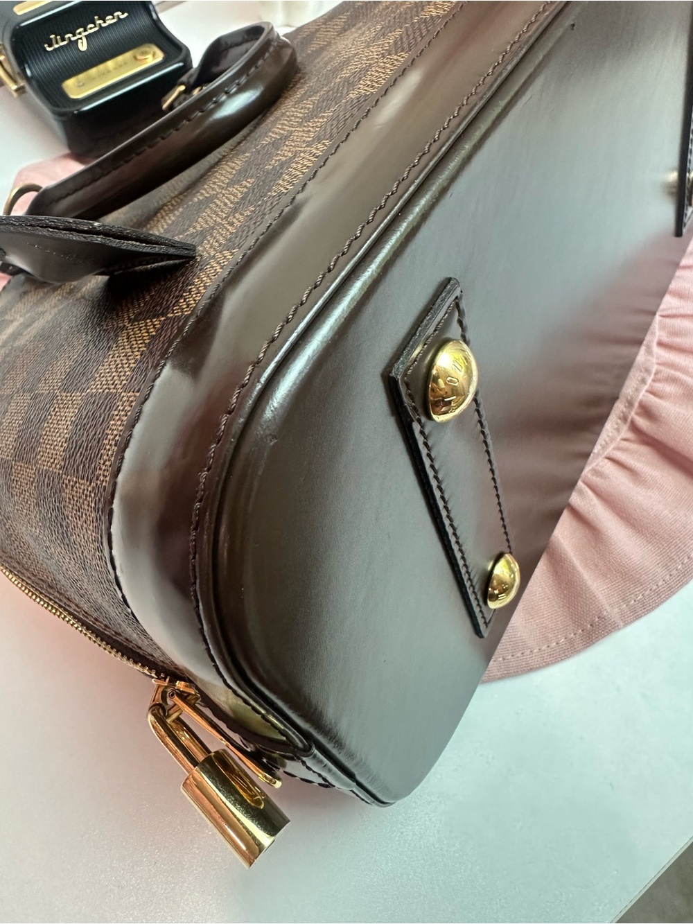 Louis Vuitton Brown Checkered Satchel with Gold Hardware - Picture 6 of 12